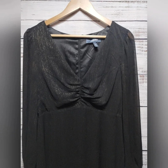 Modcloth Maxi Dress Black Gold size Medium Sheer Flowy Evening Formal - Picture 6 of 7